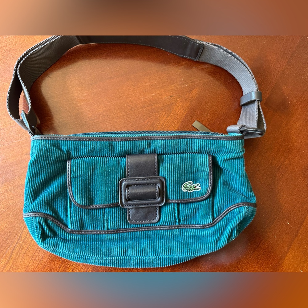 Rare Vintage Lacoste Womens Ladies green Corduroy Shoulder Bag Baguette Fashion - Picture 4 of 5